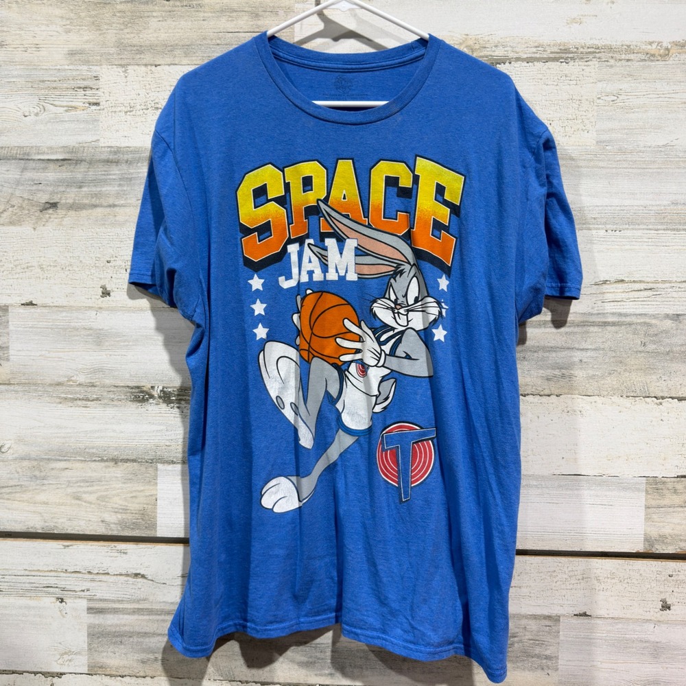 Space Jam Graphic T-Shirt Men XL Blue Bugs Bunny Tune Squad Retro *Flawed